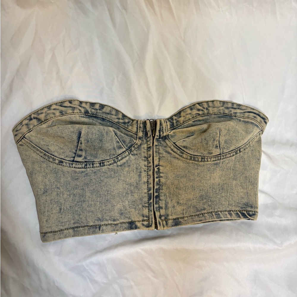 Light washed denim cropped corset from Love Culture